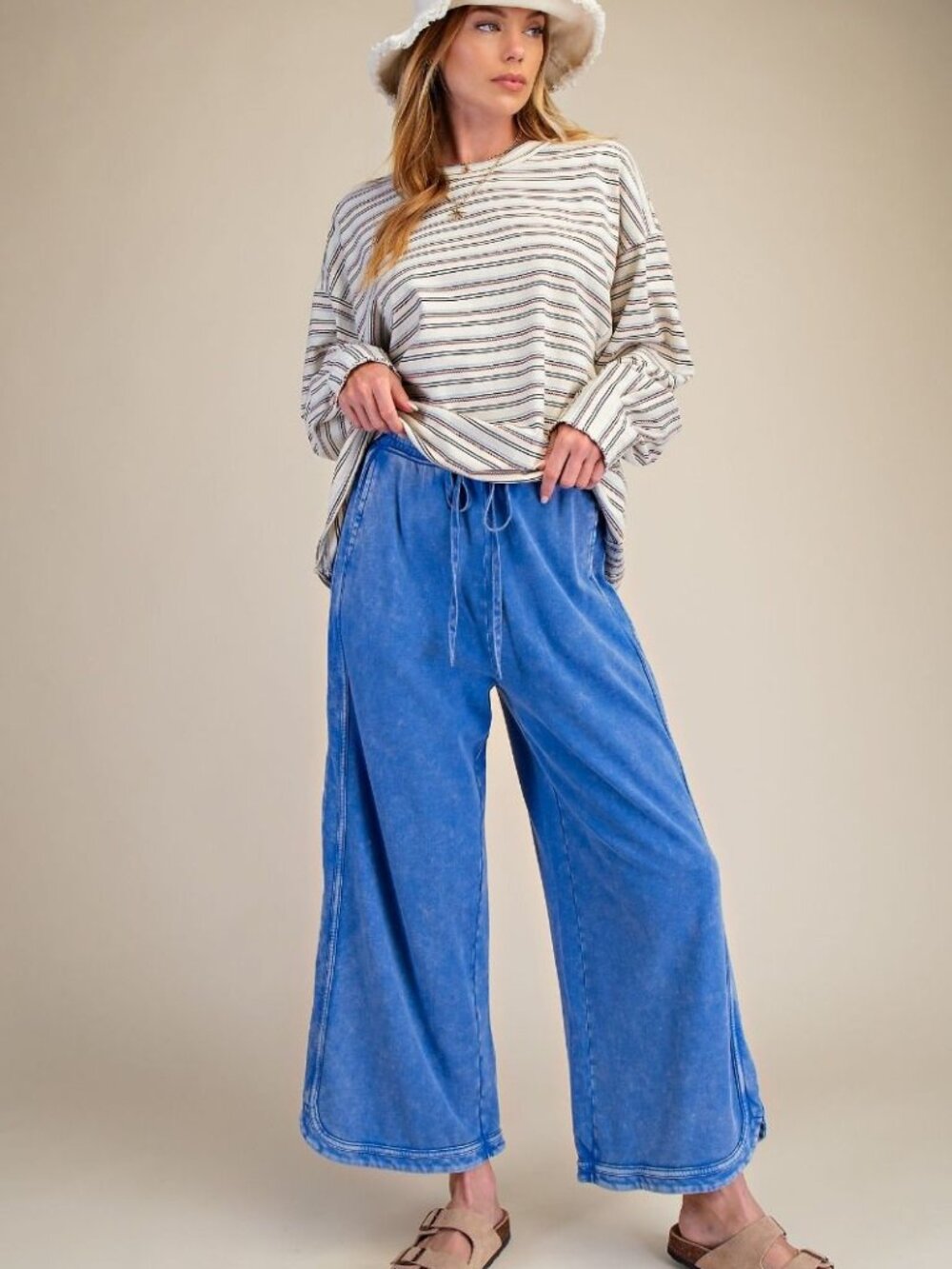 EASEL MINERAL WASHED TERRY KNIT PANTS 100% COTTON